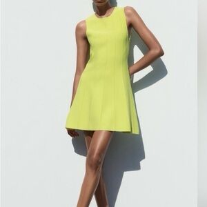 NWT- Zara Vibrant Lime open back Mini Dress